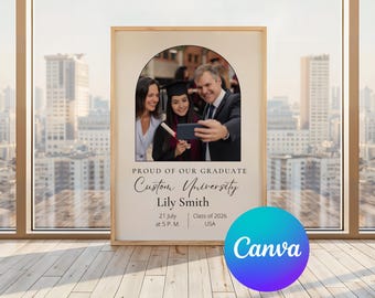 Plantilla de Canva para recuerdo de graduación para ella, regalo de graduación de mamá para hija, póster fotográfico moderno para la promoción de 2026, imprimible.