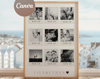 Aniversario de pareja, plantilla imprimible, collage de fotos de nuestro primer año (Canva) editable, regalo personalizado de primer aniversario para novio o novia.