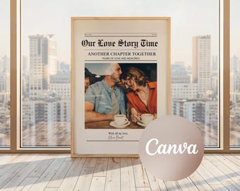 カップル向け新聞ポスター、パーソナライズされた記念日ギフト、カスタム写真プリント、遠距離恋愛の記念ウォールアート