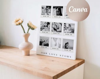 Regalo de aniversario para novio, póster personalizado con fotos de pareja, collage de recuerdos románticos, plantilla editable de Canva.