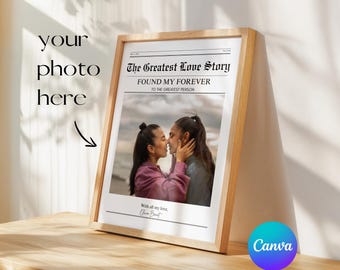 Lesbian Anniversary Gift, Custom Newspaper Style Poster Canva Template, Her and Her Romantic Keepsake, LGBT Couple Love Story Print
