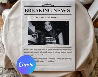 Plantilla de periódico para el 18º cumpleaños, póster para el 18º cumpleaños, anuncio de cumpleaños editable en Canva, regalo para los 18 años