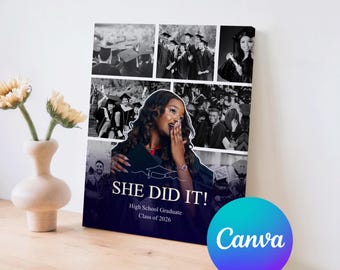 Plantilla de Canva para anuncio de graduación de secundaria, collage de fotos de la promoción de 2026, póster de graduación, regalo de arte de pared imprimible