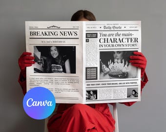 Plantilla de periódico para el 30 cumpleaños, póster para el 30 cumpleaños, regalo de cumpleaños editable en Canva, periódico para cumpleaños importantes, invitación de periódico