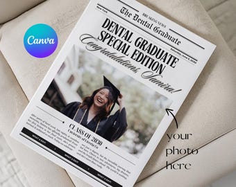 Dental School Graduation Newspaper Template Canva, Future Dentist Grad Gift, DDS Class of 2026 Poster, Printable Announcement
