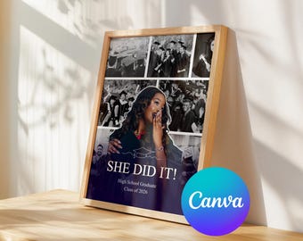 Plantilla de collage de fotos de graduación en Canva, póster de decoración para fiesta de la promoción de 2026, anuncio de graduación imprimible, regalo de graduación personalizado.