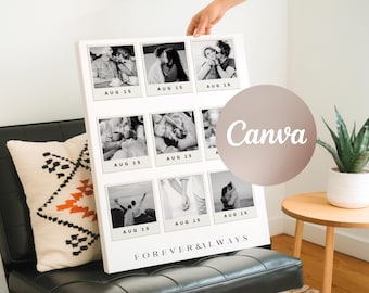 Regalo de aniversario para novia, plantilla de póster de collage de fotos romántico, regalo para novio y novia, arte de pared personalizado para parejas