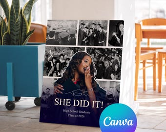 Plantilla de Canva para collage de fotos de graduación, póster para graduados de la promoción de 2026, regalo imprimible de graduación para él y para ella.
