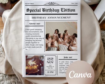 18歳の誕生日新聞テンプレートCanva、親友の誕生日ポスター、彼女へのパーソナライズされた18歳のギフト、カスタム写真プリント