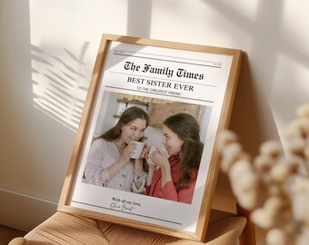 Sister Newspaper Poster, Personalized Soul Sister Gift Canva Template, Custom Photo Print for Big Sister, Birthday Keepsake Wall Art