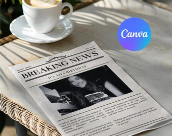 Periódico de cumpleaños para ella, plantilla de póster de cumpleaños personalizada, regalo editable en Canva para ella, recuerdo de cumpleaños, los mejores regalos para ella.