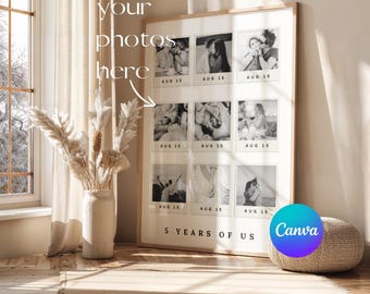 5th Anniversary Gift for Couples, Custom Photo Collage Canva Template, Five Years Together Keepsake, Personalized Couple Poster Wall Art
