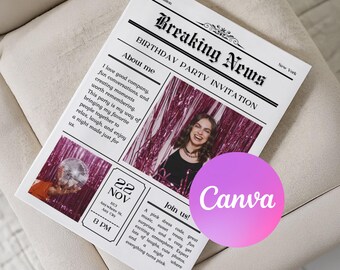 21歳の誕生日新聞テンプレートCanva、彼女へのパーソナライズされた21歳のギフト、カスタム写真プリント、誕生日記念ポスターウォールアート