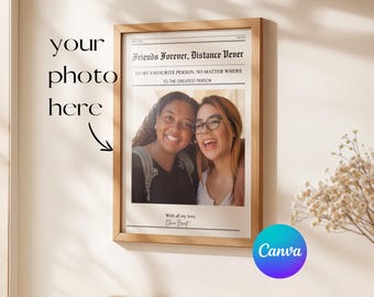 Long Distance Friend Poster, Personalized Best Friend Gift, Custom Photo Print, Friendship Keepsake Wall Art, Birthday Gift for Her