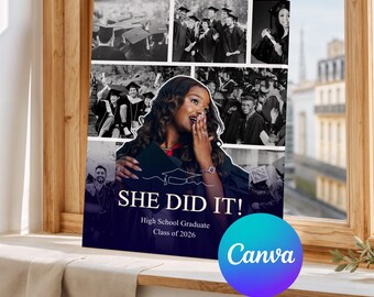 Plantilla de Canva para collage de fotos de graduación de hija, regalo de graduación universitaria para ella, póster de graduación de la clase de 2026, recuerdo imprimible