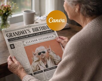 80歳の誕生日新聞テンプレートCanva、マイルストーン誕生日ポスター、彼女へのパーソナライズされた80歳のギフト、記念ウォールアート