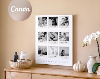 Plantilla de collage de fotos para aniversario de bodas, póster de recuerdos de pareja, regalo de aniversario personalizado, plantilla de Canva