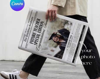 Teacher Graduation Newspaper Template Canva, Future Teacher Grad Gift, Class of 2026 Education Degree Poster, Printable Announcement