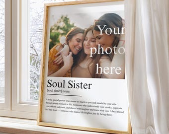 Lámina personalizada con la definición de "Hermana del Alma", Regalo para Hermana del Alma, Ideas de Regalo para Hermana del Alma, Póster fotográfico personalizado de amistad, Decoración de pared para mejores amigas