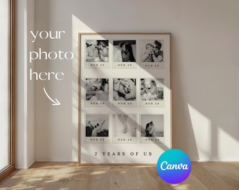2nd Anniversary Gift for Couples, Custom Photo Collage Canva Template, Two Years Together Keepsake, Personalized Couple Poster Wall Art