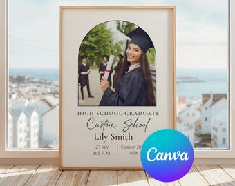 Plantilla de Canva para póster de graduación de bachillerato, impresión de fotos de la promoción de 2026, regalo de graduación para ella y para él, imprimible.