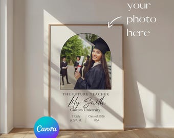 Future Teacher Graduation Canva Poster, Education Degree Grad Gift, Class of 2026 Keepsake Print, Personalized Teacher Photo