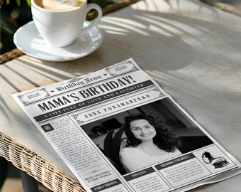 50歳の誕生日新聞テンプレートCanva、マイルストーン誕生日ポスター、パーソナライズされた50歳のギフト、カスタム写真プリント記念ウォールアート
