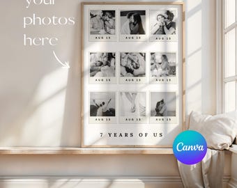 7th Anniversary Gift for Couples, Custom Photo Collage Canva Template, Seven Years Together Keepsake, Personalized Couple Poster Wall Art