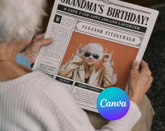 60th Birthday Newspaper Template Canva, Milestone Birthday Poster, Editable 60th Gift, Printable Party Decor Announcement