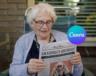 70歳の誕生日新聞テンプレートCanva、マイルストーン誕生日ポスター、彼女へのパーソナライズされた70歳のギフト、記念ウォールアート