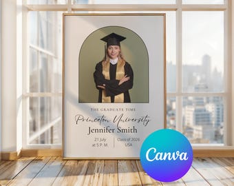 Plantilla de Canva para recuerdo de graduación para ella, regalo de graduación imprimible para niña, póster de fotos de graduación de la clase de 2026, impresión de graduación para hija
