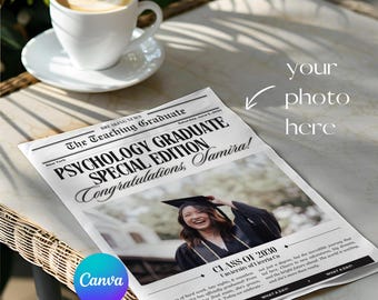 Psychology Graduation Newspaper Template Canva, Future Psychologist Grad Gift, Class of 2026 Psych Poster, Printable Announcement
