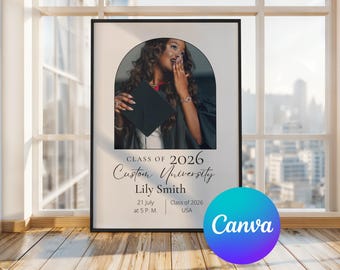 Plantilla de póster personalizada de la promoción 2026, foto imprimible de graduado de la promoción 2026, regalos de graduación para ella, regalo de graduación para chicos, último año de 2026