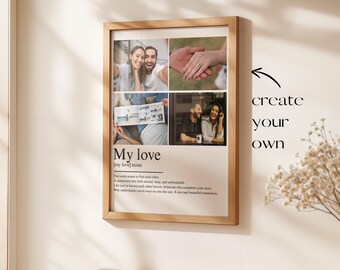 Póster fotográfico personalizado: Lámina personalizada con la definición "Mi amor", lámina fotográfica personalizada para parejas, arte de pared romántico personalizado, regalo para ella o para él.