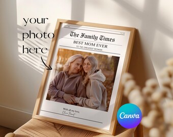Mom Newspaper Poster, Personalized Mother's Day Gift Canva Template, Custom Photo Print for Mum, Sentimental Birthday Gift for Mom Wall Art