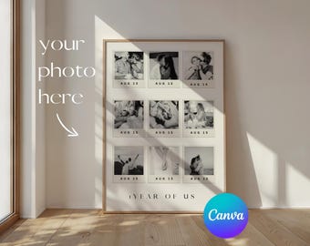 1 Year Anniversary Gift for Couple, Photo Collage Canva Template, Printable Boyfriend Girlfriend Keepsake, Polaroid Poster Wall Art