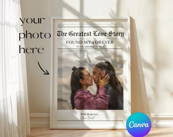Lesbian Birthday Gift, Custom Newspaper Style Poster Canva Template, Her and Her Keepsake, LGBT Couple Birthday Print for Girlfriend Wife