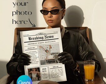 30歳の誕生日新聞テンプレート（Canva）、彼女へのパーソナライズされた30歳のギフト、カスタム写真プリント、節目となる誕生日記念ポスター