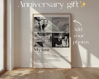 Regalo de aniversario para parejas, póster fotográfico personalizado, lámina personalizada con historia de amor, póster de aniversario de bodas, idea de regalo personalizado para parejas