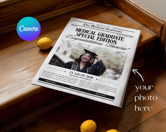 Veterinary Graduation Newspaper Template Canva, Future Vet Grad Gift, DVM Class of 2026 Poster, Printable Announcement