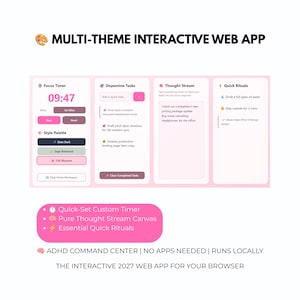 Interactief ADHD-dashboard voor dagelijkse focus, digitale planner-webapp voor 2027, speelse taaktracker en gewoontetool, 2-in-1 offline HTML-organizerbundel
