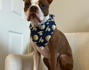 Dog Bandana Medium Pet Adjustable Unique Snap Closure  Grogu Mandalorian The Child Navy Green Scarf