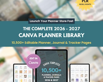 10,500 Canva Planner Templates | 2026-2027 Editable Planners, Journals, Trackers & Calendars | PLR Master Resell Rights Bundle