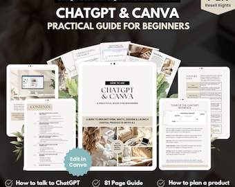 Chat GPT et guide Canva 2025, Apprendre ChatGPT, livre électronique Canva éditable esthétique beige, produit numérique PLR, modèle de revente à but lucratif, PDF