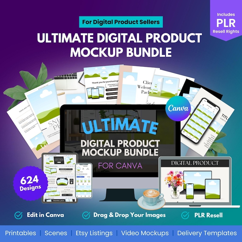 Canva Mockup Bundle | 600+ Digital Product Mockups, Banners, Scenes ...