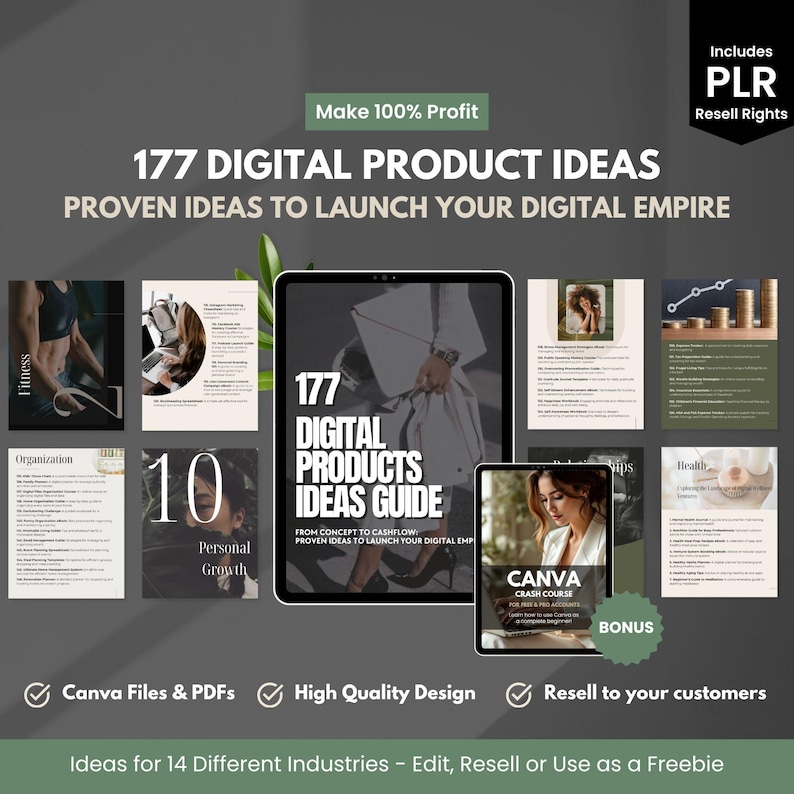 Digital Product Ideas Guide PLR Canva | 177 Ideas to Sell Online for ...