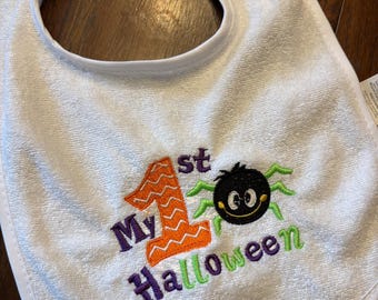 My 1st Halloween Spider Embroidered Bib