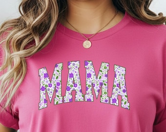 Mama Purple Floral T-Shirt | Floral Mama Tee, Purple Flower Design