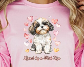 Loved by a Shih Tzu Hearts Valetine Shirt Long Sleeve T-Shirt | Valentines Dog Lover
