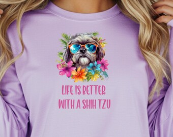 Shih Tzu Dog Lover Long Sleeve Shirt: Garment-Dyed Cotton